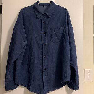 Corduroy Casual Oversized Button Down Long Sleeve Shirt with pockets, Size 2X​